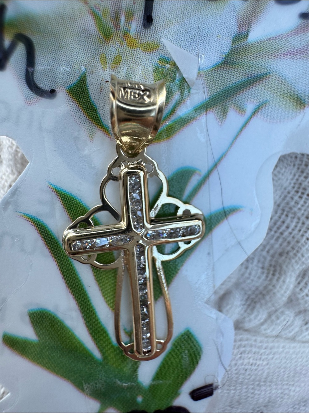 10k real Gold-stamped and acid tested AAACrystal Cross Pendant - Gold